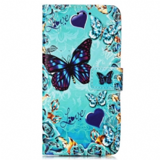 Flip Cover Samsung Galaxy A54 5G Med Snor Farverige Thong Sommerfugle