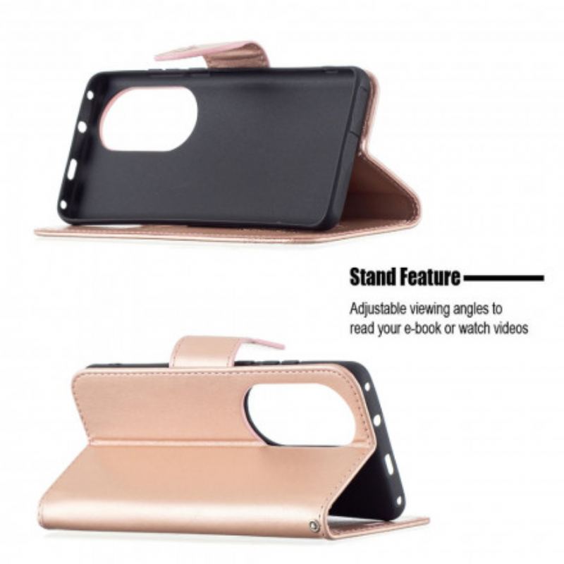 Flip Cover Huawei P50 Pro Læder Cover Sommerfugle Og Skrå Klap