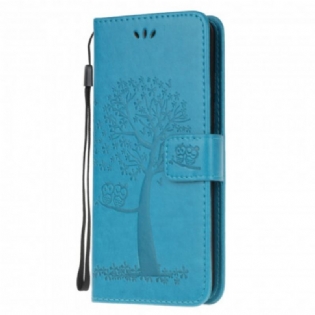 Flip Cover Moto G100 Med Snor Thong Træ Og Ugler