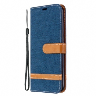 Flip Cover Huawei P40 Lite E Med Snor Stof- Og Lædereffektrem