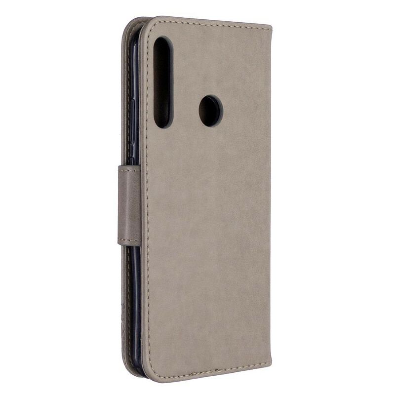 Læder Cover Huawei P40 Lite E Flip Cover Sommerfugle Og Skrå Klap