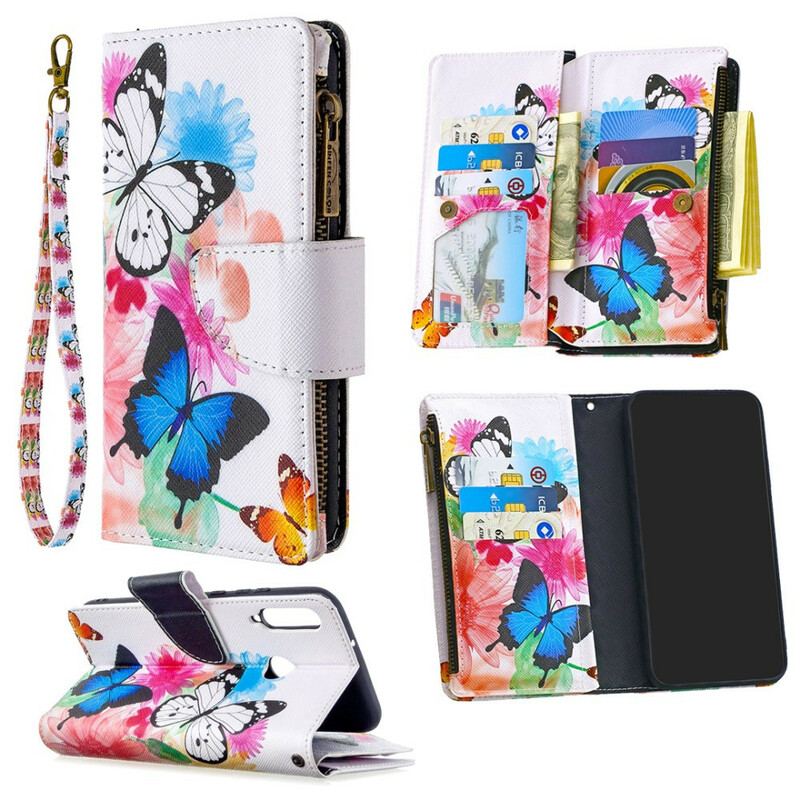 Læder Cover Huawei P40 Lite E Sommerfugle Lynlåslomme