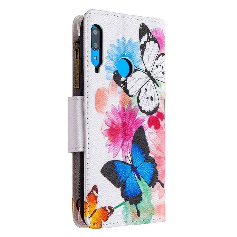 Læder Cover Huawei P40 Lite E Sommerfugle Lynlåslomme