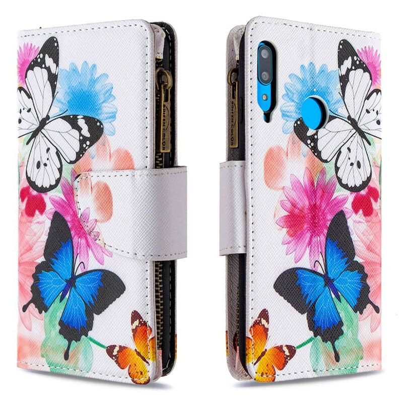 Læder Cover Huawei P40 Lite E Sommerfugle Lynlåslomme