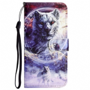 Flip Cover Xiaomi Redmi Note 12 4G Med Snor Strappy Snow Wolf