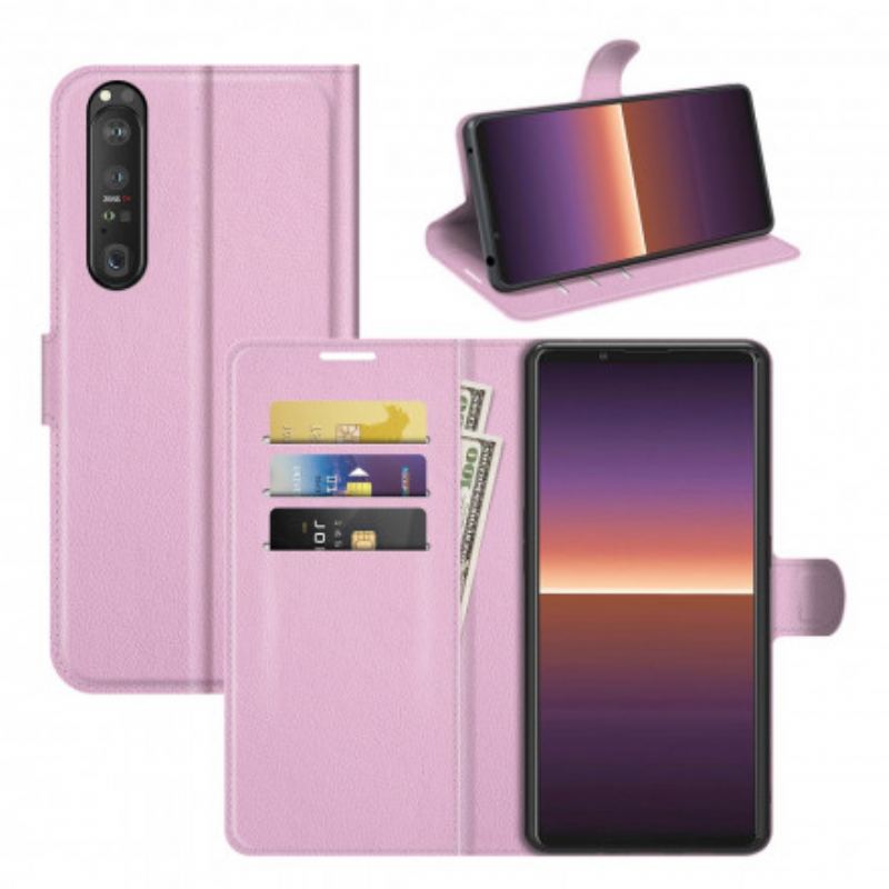 Flip Cover Sony Xperia 1 III Klassisk Litchi-effekt