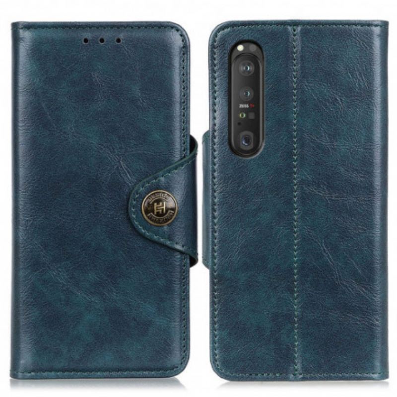 Flip Cover Sony Xperia 1 III Patentknap I Imiteret Læder