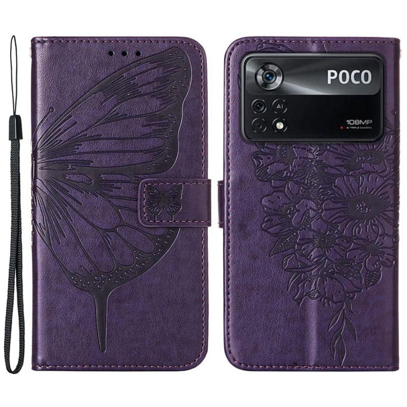 Flip Cover Poco X4 Pro 5G Med Snor Barok Strappy Sommerfugl