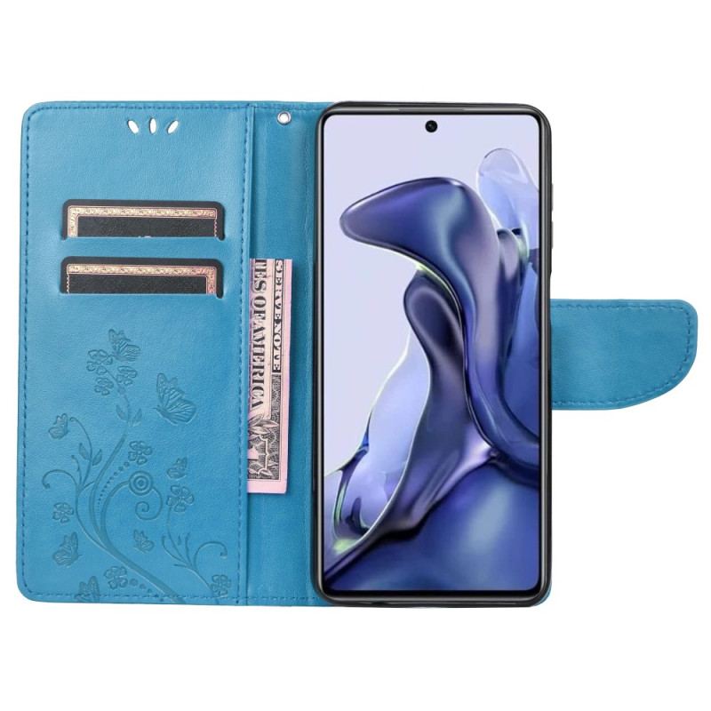 Flip Cover Poco X4 Pro 5G Med Snor Blomsterstrenge Sommerfugle
