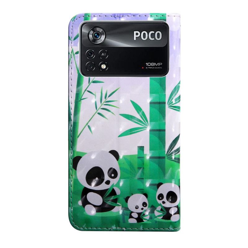 Flip Cover Poco X4 Pro 5G Med Snor Lanyard Panda Familie