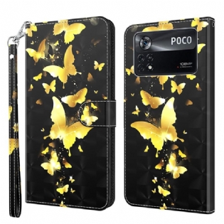Flip Cover Poco X4 Pro 5G Med Snor Thong Sommerfugle