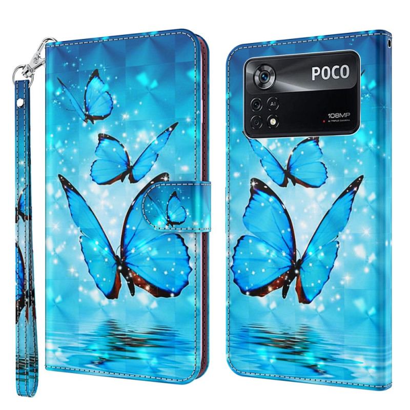 Flip Cover Poco X4 Pro 5G Med Snor Thong Sommerfugle