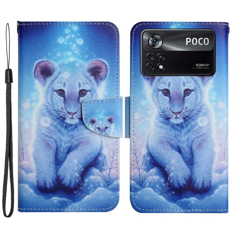 Læder Cover Poco X4 Pro 5G Med Snor Baby Tiger Med Rem