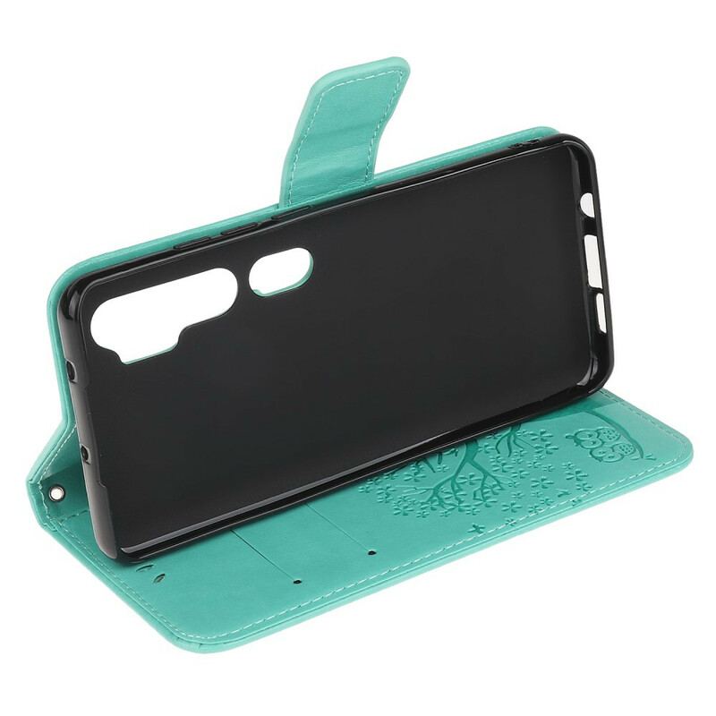 Flip Cover Xiaomi Mi Note 10 / 10 Pro Med Snor Thong Træ Og Ugler