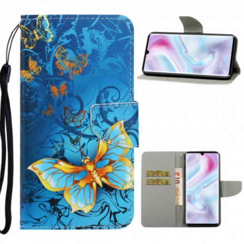 Læder Cover Xiaomi Mi Note 10 / 10 Pro Med Snor Variationer Af Sommerfuglesrem