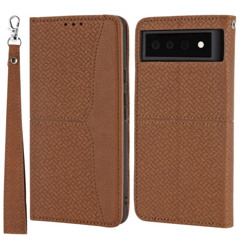 Læder Cover Google Pixel 6 Med Snor Strappy Vævet Læder Stil