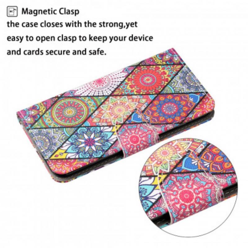 Læder Cover Oppo A15 Patchwork Med Lanyard