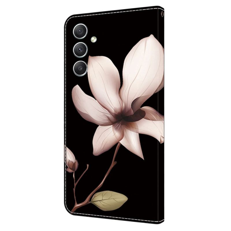 Flip Cover Samsung Galaxy A15 Lyserøde Blomster På Sort Baggrund