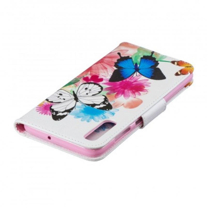 Flip Cover Samsung Galaxy A70 Malede Sommerfugle Og Blomster