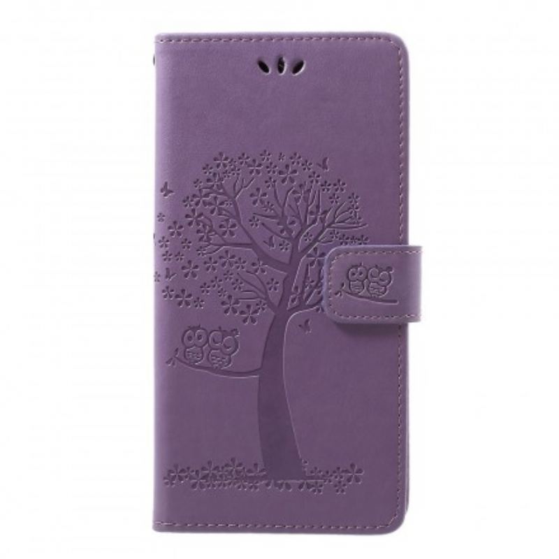 Flip Cover Samsung Galaxy A70 Med Snor Thong Træ Og Ugler