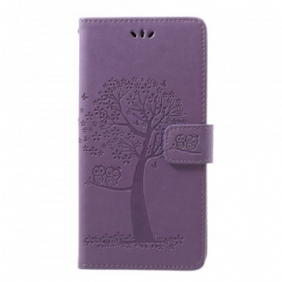 Flip Cover Samsung Galaxy A70 Med Snor Thong Træ Og Ugler