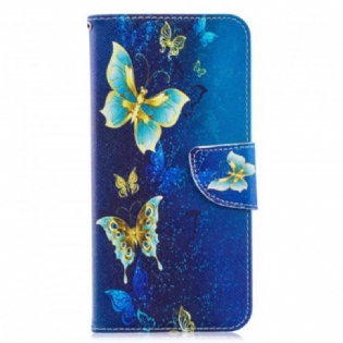 Læder Cover Samsung Galaxy A70 Gyldne Sommerfugle