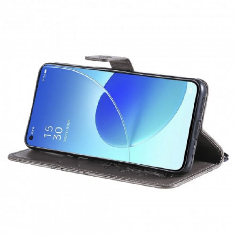 Flip Cover Oppo Reno 6 5G Med Snor Kæmpe Sommerfugle Med Rem