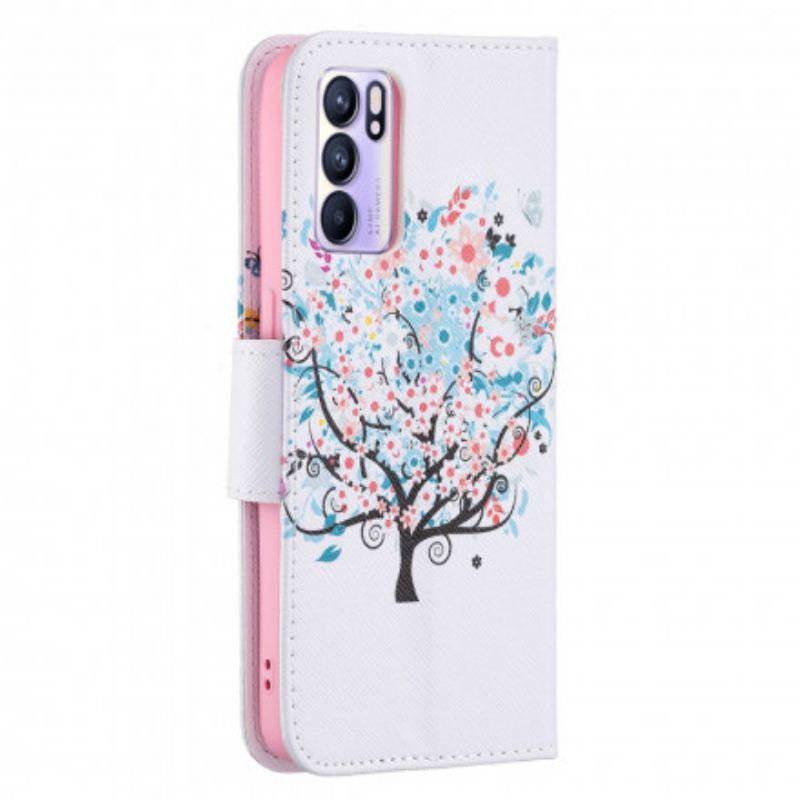 Læder Cover Oppo Reno 6 5G Blomstret Træ