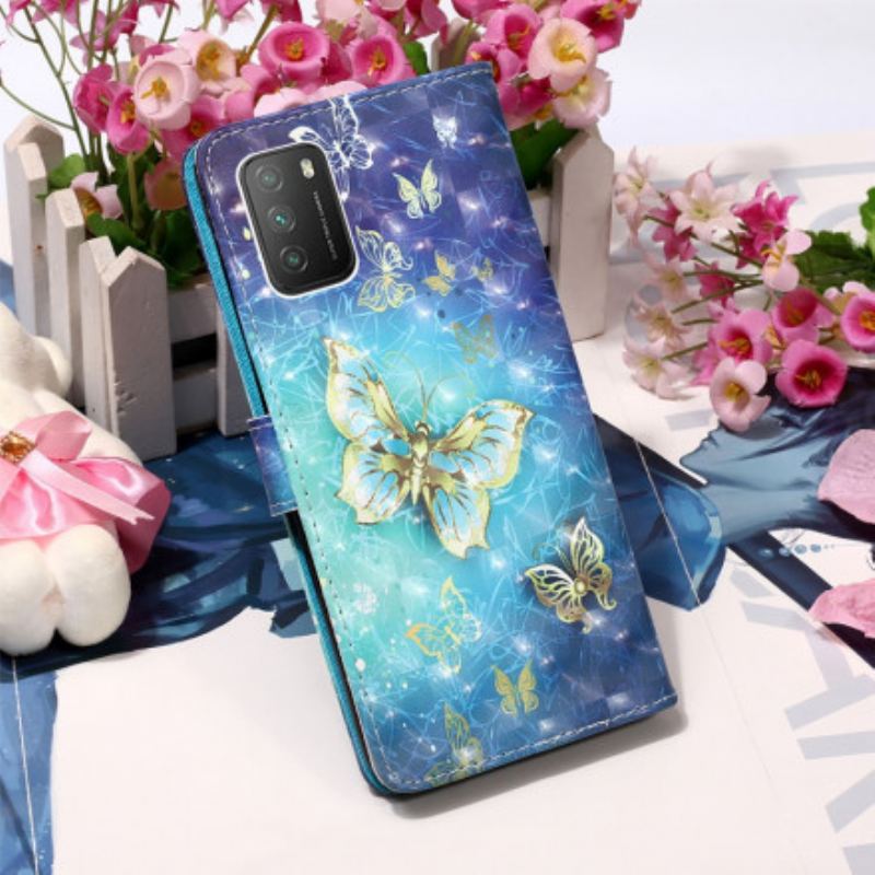Flip Cover Poco M3 Gyldne Sommerfugle
