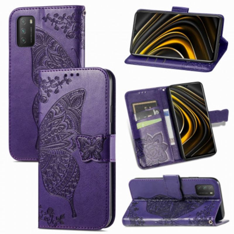 Flip Cover Poco M3 Halv Aztekisk Sommerfugl