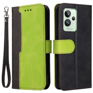 Flip Cover Realme GT2 Pro Med Snor Premium Strop Tofarvet