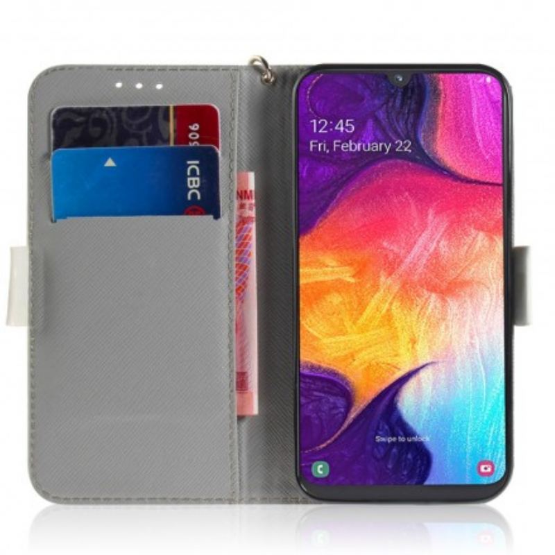 Flip Cover Samsung Galaxy A50 Med Snor Blomstrende Gren Med Rem