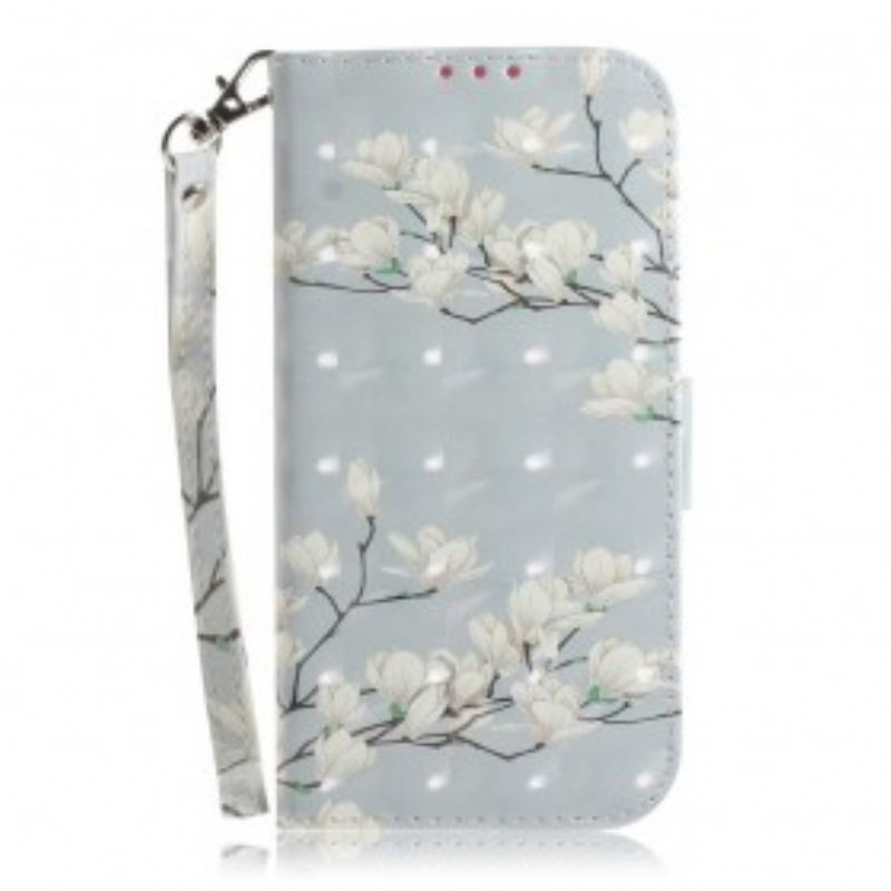 Flip Cover Samsung Galaxy A50 Med Snor Rem Blomstertræ