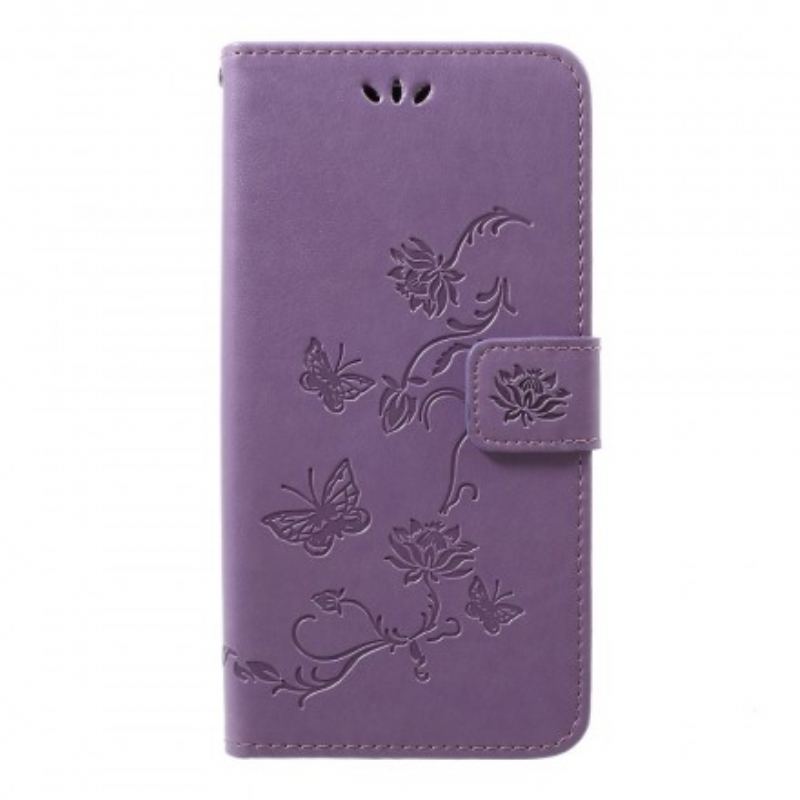 Flip Cover Samsung Galaxy A50 Med Snor Sommerfugle Og Blomsterrem