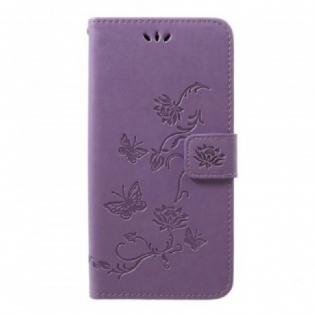 Flip Cover Samsung Galaxy A50 Med Snor Sommerfugle Og Blomsterrem