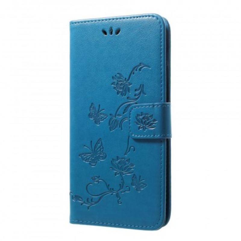 Flip Cover Samsung Galaxy A50 Med Snor Sommerfugle Og Blomsterrem