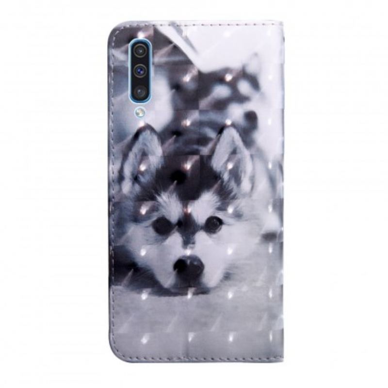 Læder Cover Samsung Galaxy A50 Sort Og Hvid Hund