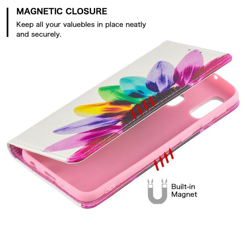 Cover Samsung Galaxy A20e Flip Cover Akvarel Blomst