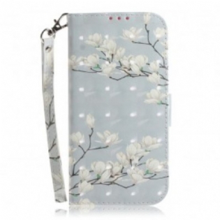 Flip Cover Samsung Galaxy A20e Med Snor Rem Blomstertræ