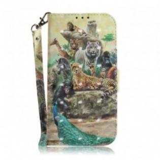 Læder Cover Samsung Galaxy A20e Med Snor Thong Safari Dyr