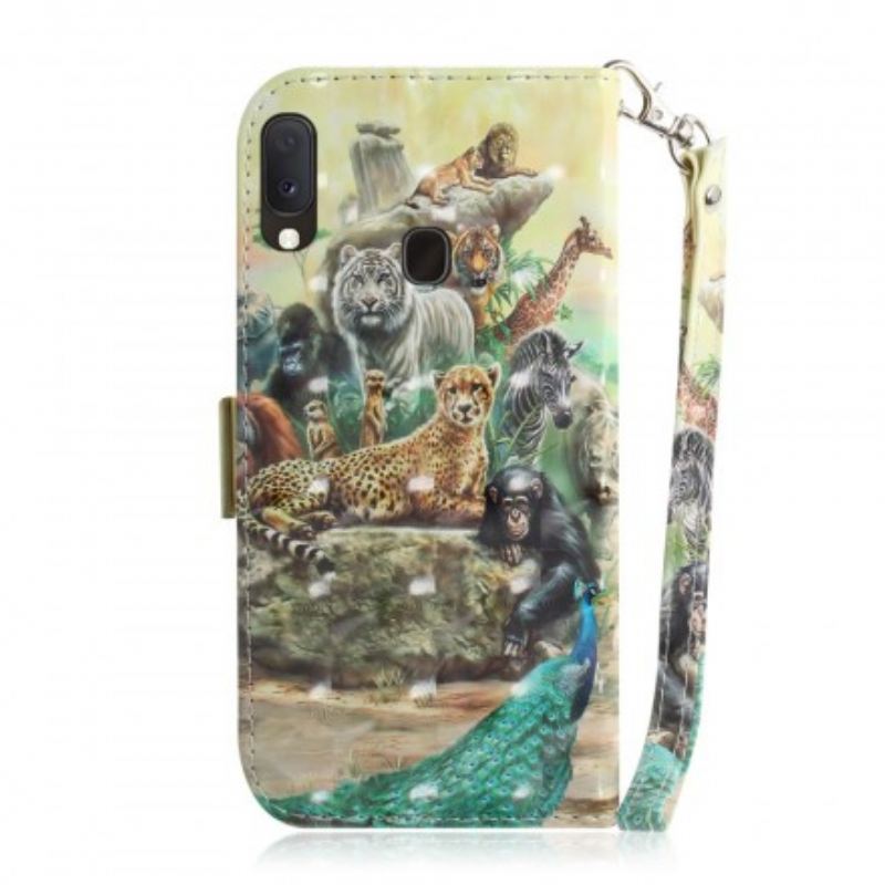 Læder Cover Samsung Galaxy A20e Med Snor Thong Safari Dyr
