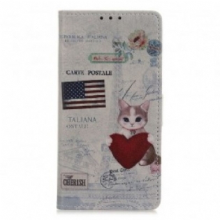 Læder Cover Samsung Galaxy A20e Rejsende Kat