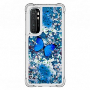 Cover Xiaomi Mi Note 10 Lite Glitter Blå Sommerfugle