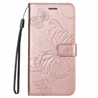 Flip Cover OnePlus Nord 2T 5G Med Snor Sommerfugle Med Lanyard Kortholder