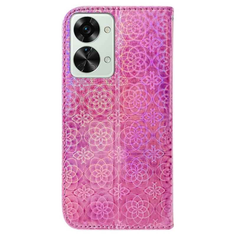 Flip Cover OnePlus Nord 2T 5G Med Snor Strappy Geometriske Blomster