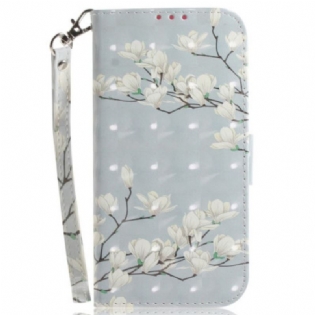 Flip Cover OnePlus Nord 2T 5G Med Snor Strappy Magnolia Blomster