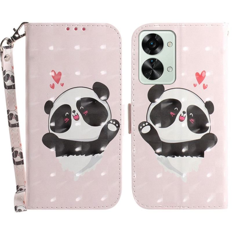 Læder Cover OnePlus Nord 2T 5G Med Snor Panda Love Med Snor