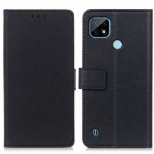 Læder Cover Realme C21 Enkel Skinnende Lædereffekt