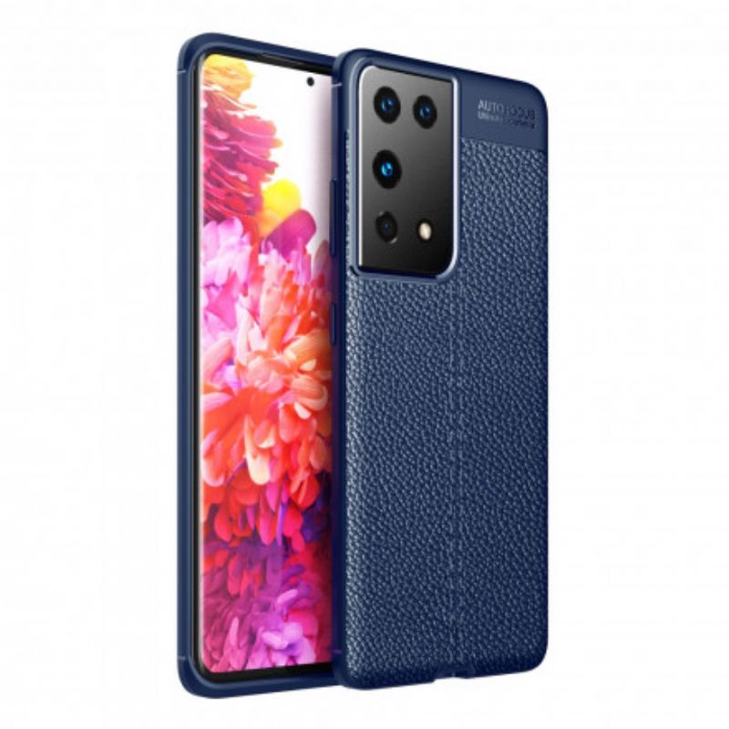 Cover Samsung Galaxy S21 Ultra 5G Dobbelt Linje Litchi Læder Effekt