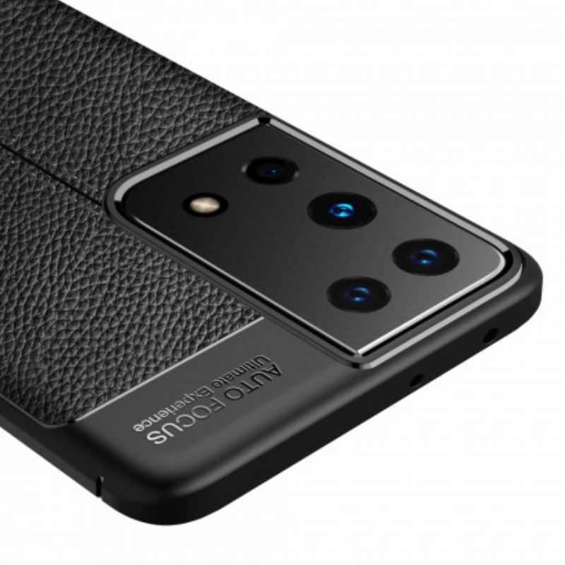 Cover Samsung Galaxy S21 Ultra 5G Dobbelt Linje Litchi Læder Effekt